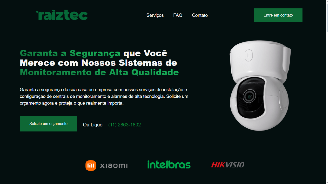 Landing page Raiztec - CFTV